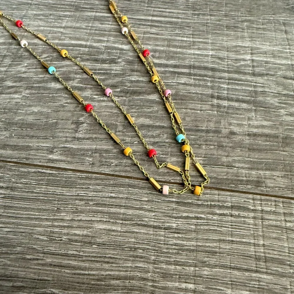 Madewell Multi Colored Bead Chain 2 Layered Necklace - Picture 2 of 4